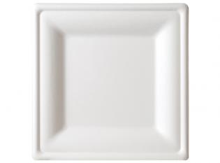 Visuel du produit AK525 - Assiette carrée en Bagasse - Blanc, 260x260mm